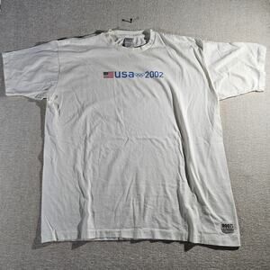 Vintage 2002 USA Olympics Roots Shirt XL Salt Lake City White Y2K Single Stitch